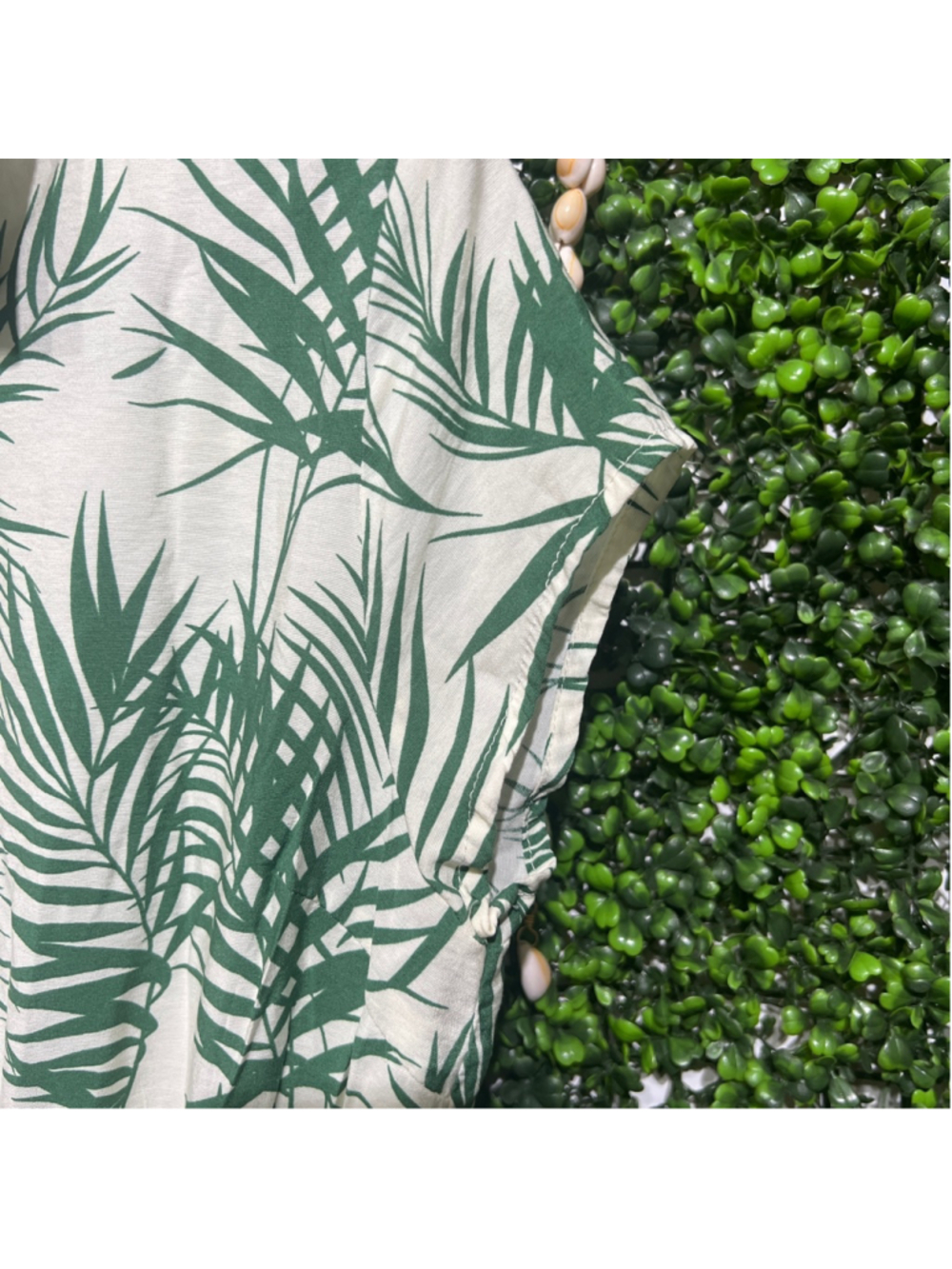 Women's Aakaa White Green Palm Print Mini Dress S - Picture 4 of 8